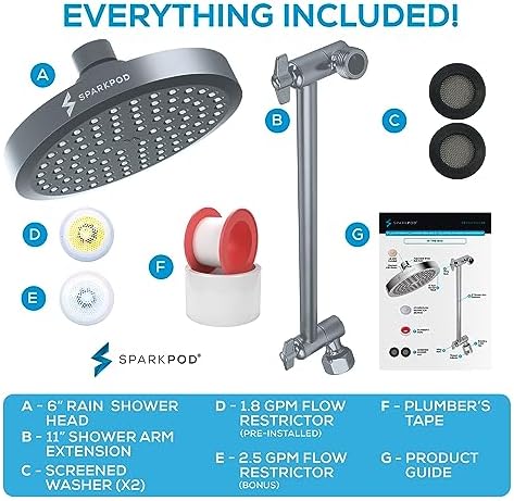 SparkPod 6" Round Rain Shower Head with 11" Shower Arm - Image 7