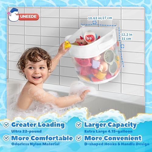 UNEEDE Kids Bath Mat & Bathtub Toy Holder Bundle Kit | Non-Slip Frog Shower Mat + Wall-Mounted Mesh Organizer with Drain Holes | Baby Bath Safety Essentials (30"x18" + 4.15 Gallons) - Image 7
