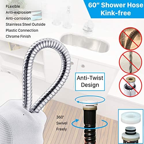 RV Shower Head with Hose, High Pressure Shower Head with Handheld On Off Switch, Travel Trailer, Motorhome and Boat and Camper Must Have RV Accessories Replacement Part, Chrome and White - Image 6