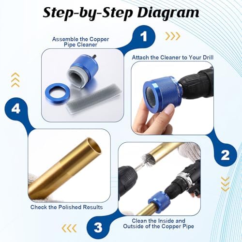 Copper Pipe Cleaner for Drill Set, 1/2", 3/4", Blue - Image 6