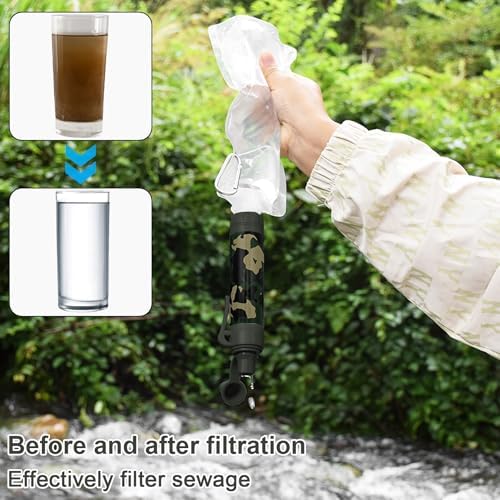 10NM Portable Water Filter System Set,Backpacking Squeeze Water Filtration Purifier Survival System for Hiking (Camouflage) - Image 7