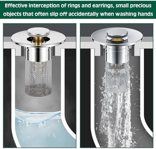Vodolo 3 in 1 Sink Drain Strainer with Hair Catcher,4PCS Stainless Steel Popup Sink Stopper with Basket for Bathroom Kitchen Shower,Pop-up Bounce Core Floor Basin Drain Filter,Replacement Sink Plug - Image 7