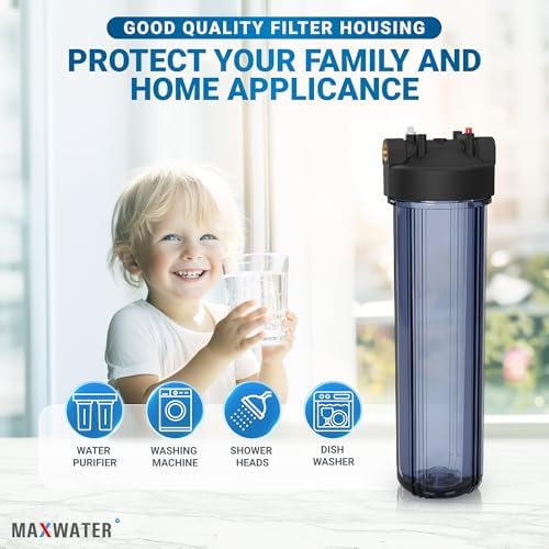 Max Water Whole House Water Filter Housing, Fits 20" x4.5" Big Filter Blue Pre-Filtration System for Well and City Water, 1 inch NPT Ports with Wrench and Bracket (Clear Housing) - Image 7
