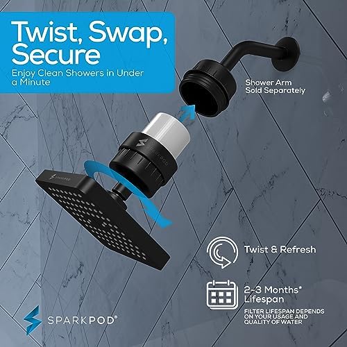 SparkPod Filtered Shower Head, 23-Stage, 6" Square, Black Matte - Image 7