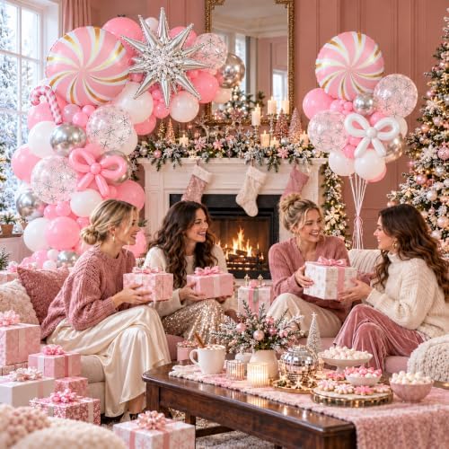 130Pcs Pink White Silver Christmas Balloon Garland Kit with Snowflakes - Image 7