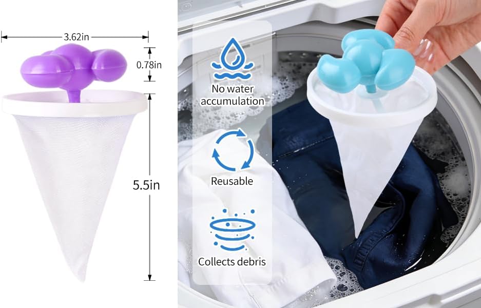 Washing Machine Lint Catcher & Hair Catcher for Top Load Washer - Reusable Floating Pet Hair Remover, 8 Pack Mixed 3 Colors - Image 7