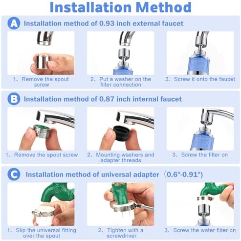 2 Pack Sink Water Filter Faucet, 360 ° Rotating Kitchen Faucet Water Purifier, Bathroom Faucet Filter Removes Chlorine Fluoride Hard Water for Home Kitchen & Bathroom - Image 7