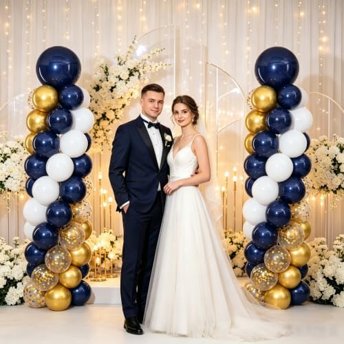 Navy Blue and Gold Balloon Column Stand Kit Set of 2 for Floor - Image 7