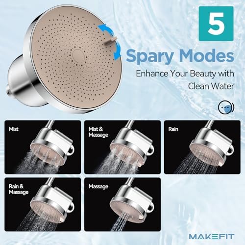 NSF Certified Filtered Shower Head - 5 Settings High Pressure Rain Shower Head with Filter for Hard Water Softener - Easy Install & Replace - Bathroom Showerhead to Remove Chlorine & Heavy Metals - Image 6