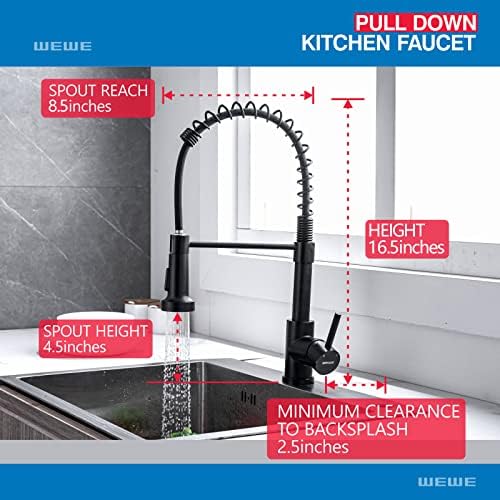 WEWE High Arc Pull-Out Kitchen Faucet, 2-Mode Sprayer, Matte Black - Image 5