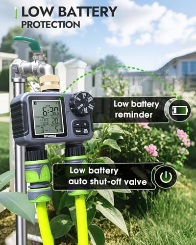 Insoma 2-Zone Sprinkler Timer with Brass Inlet, Water Hose Timer with Auto/Manual Modes + Rain Delay, Big LCD Display, for Garden, Yard Lawn, IPX5 Waterproof & Save Water - Image 7