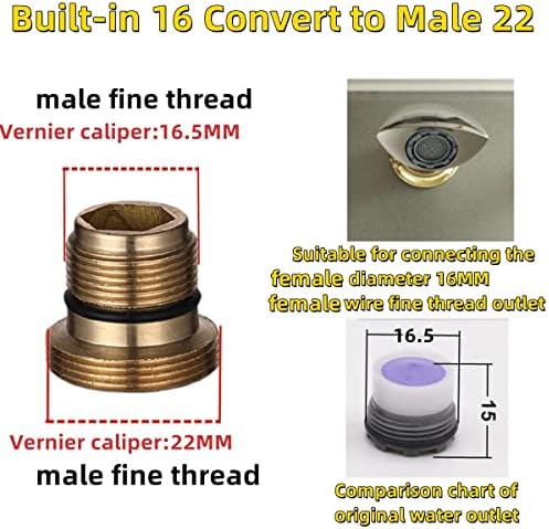Faucet Adapter, Sink Hose Attachment for Faucet ,Extension Faucet Suitable for Connecting Sink Kitchen Bathroom Garden Faucet (Built-in 5/8"-27T transform male 55/64"-27T) - Image 2