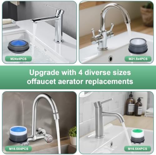 Upgraded Metal 10-in-1 Faucet Aerator Tool Kit,Includes 16 Pack Replacement Faucet Aerators M16.5/M18.5/M21.5/M24 (4 Each Size),Universal Heavy-Duty Removal Key,Must-Have DIY Plumbing Fixes - Image 6