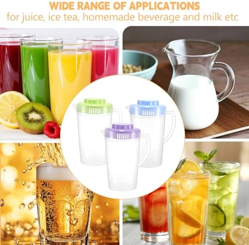 6 Pack Round Clear Plastic Pitcher with Lid & Handle, Easy Pour Bottles for Water Milk Tea Classroom Nursery Home(Colorful) - Image 7