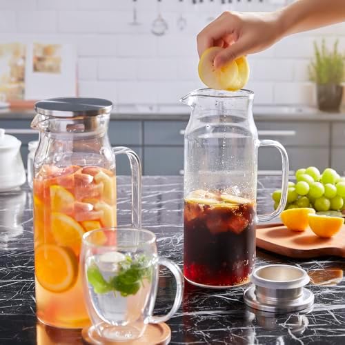 Bivvclaz 1.6 Liter 54 oz Glass Pitcher with Lid and Handle, Glass Carafe Water Pitcher for Hot/Cold Water, Iced Tea, Drinks, Coffee, Juice and Homemade Beverage - Image 7