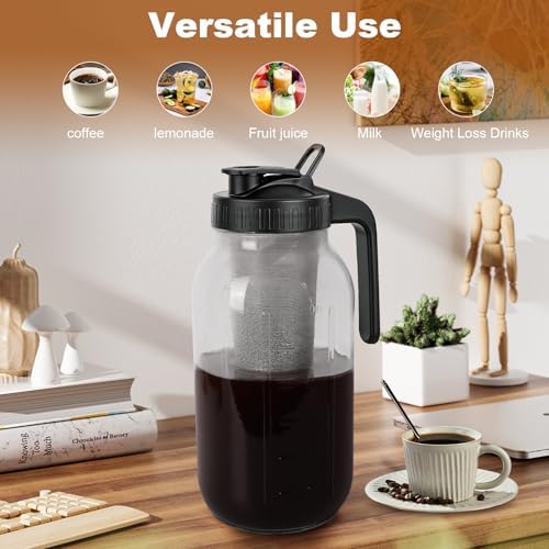 Cold Brew Coffee Maker, 64 oz Mason Jar Pitcher with Stainless Steel Filter, Pour Spout Handle Lid, Airtight & Leak-Proof for Iced Coffee,Tea & Lemonade - Image 6
