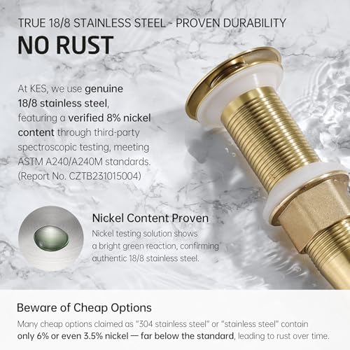 KES Sink Drain Without Overflow Anti Clogging Pop Up Drain with Strainer Bathroom Sink Drain Assembly Brushed Gold, S2013D-BZ - Image 6