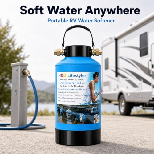 H&G lifestyles Portable Water Softener for RV with Water Hose, Food-Grade Resin 3/4" Brass Fittings 2600 Gallons Softens Hard Water Filtration System for Car Washing Pressure Washing - Image 6