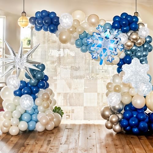 Winter Wonderland Snowflake Balloon Garland Arch Kit, 108PCS Blue and White Silver Christmas Balloons with Snowflake Foil Balloons for Snow Princess Holiday Xmas New Year Birthday Party Decorations - Image 7