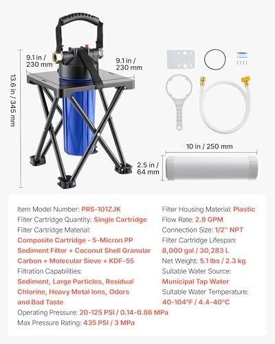 VEVOR RV Water Filter System, 5-Micron Premium RV Water Filtration System Replacement with Cartridge and Mounting Bracket for RVs & Campers, Reduces Sediment, Chlorine, Heavy Metals, Odors and More - Image 7