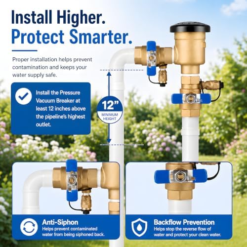 3/4 Inch Backflow Preventer, Brass Pressure Vacuum Breaker Assembly, 400 PSI Sprinkler Backflow Valve for Lawn Irrigation, Garden Water Lines and Outdoor Anti-Siphon Protection - Image 7