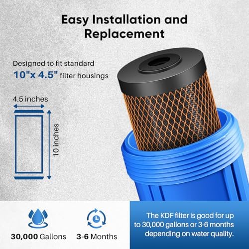 PUREPLUS 1 Micron 10"x4.5" Whole House Water Filter, KDF & Carbon, 2 Pack - Image 7