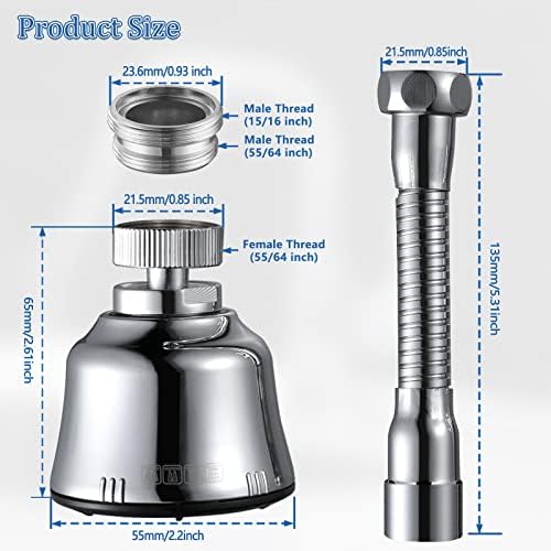 Sink Faucet Sprayer Attachment, Upgrade 4 Mode Adjustable Kitchen Faucet Head, Movable Kitchen Tap Head 360° Rotatable with Extension Hose, Anti-Splash Sink Sprayer Facuet Nozzle Head Water Saving - Image 7