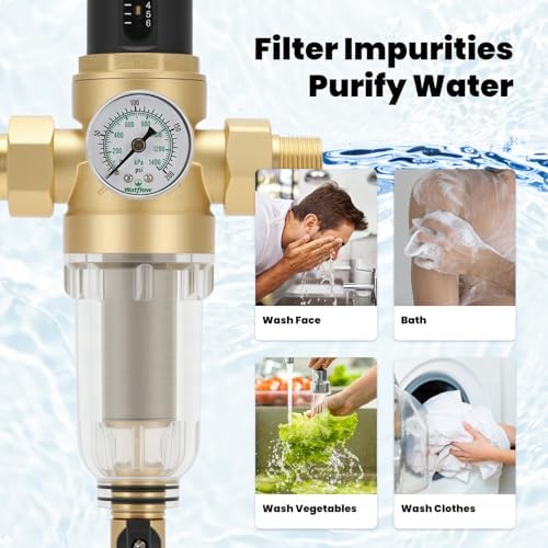 50Micron Spin Down Sediment Water Filter System with 0-100PSI Pressure Gauge with 100&200 Replacement Filter,3/4" NPT, Brass Lead-Free Construction - Image 6