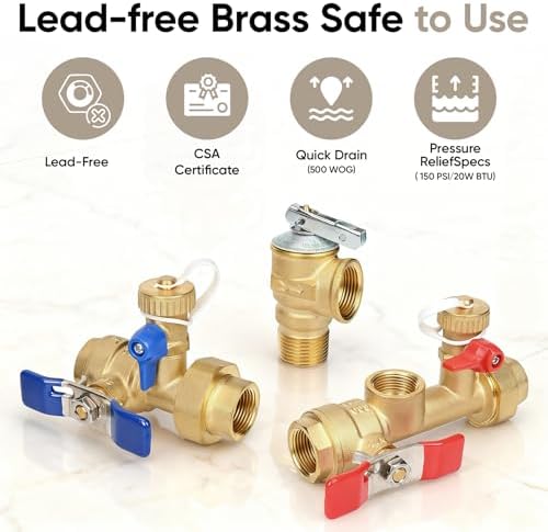 Upgrade 3/4 Inch IPS Isolator Tankless Water Heater Service Valve Kit, Isolation Valve with Pressure Relief Valve, Lead-Free Brass, Compatible with Rheem/Rinnai/EcoSmart/Navien/Noritz/Takagi/Bosch - Image 6