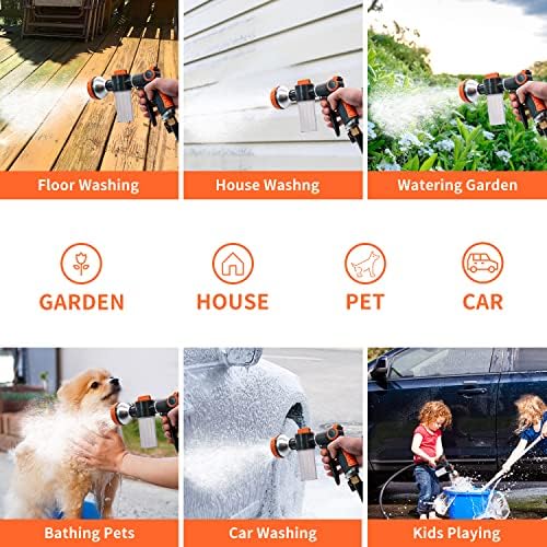 Garden Hose Nozzle,8 Patterns Hose Sprayer High Pressure,Heavy Duty Dog Wash,Metal Water Hose Nozzle with Soap Dispenser,Car Wash Foam Gun - Image 6