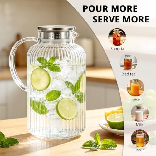 Bivvclaz 3 Liter 101 oz Stripes Glass Pitcher with Lid and Handle - Image 7