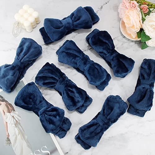 Ondder Spa Headband for Washing Face 8 Pack Navy Blue Skincare Headbands for Women Girls Terry Cloth Cute Bow Head Bands - Image 7
