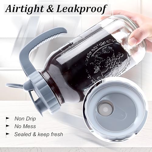 Mason Jar Pitcher With Fruit Infuser 2 Quart Water Pitcher With Pour Spout Lid 2 Pack Half gallon Wide Mouth Glass Carafe For Milk, Fruit Infused Water, Iced Tea, Lemonade, Cocktail, Cold Brew Coffee - Image 7