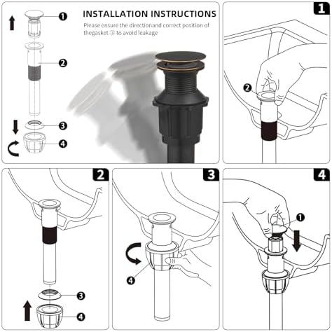 Pop Up Bathroom Sink Drain Assembly Without Overflow, ORB - Image 6