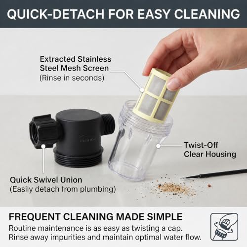 60 Mesh Garden Hose Filter with Quick Connect Set & 2 Replacement Screens, 3/4" GHT Thread Sediment Trap for Pool and Water Tank Pre-Filtration - Image 7
