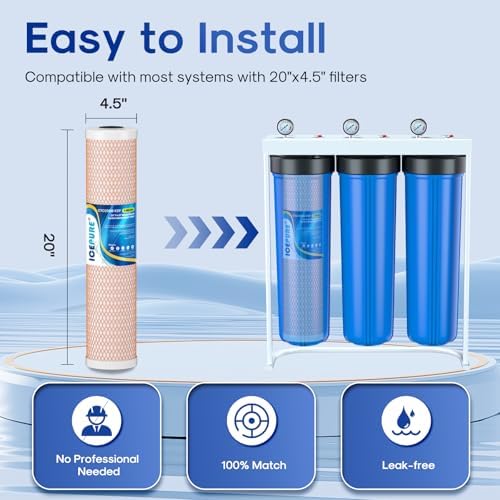 ICEPURE 5 Micron 4.5" x 20" CTO20BB-KDF Whole House Water Filter Coconut Shell Activated Carbon and KDF Heavy Metal Removal Water Filter Replacement for Home, 2 PACK - Image 6