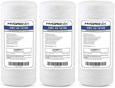Hydronix HX-SWC-45-10100/3 Universal Whole House Sediment String Wound Water Filter Cartridge 4.5" x 10", 100 micron - 3 Pack, White by Hydronix