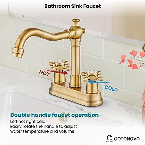 gotonovo 4 Inch Centerset Bathroom Faucet 2 Hole Vintage, Antique Brass - Image 6