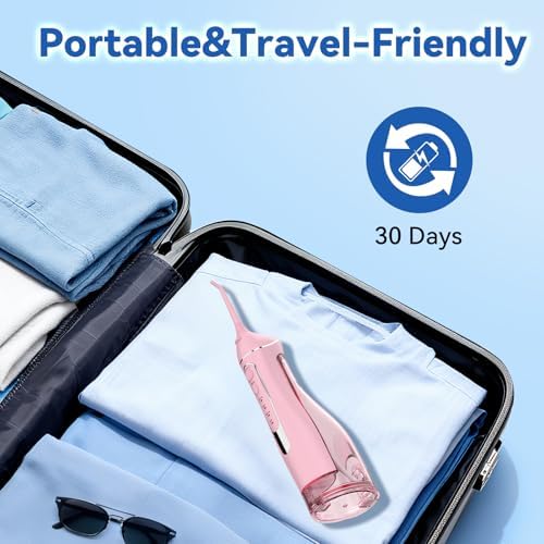 Cordless Portable Water Flosser with 300ML Tank: Rechargeable Oral Irrigator with 5 Tips for Travel, Braces Care and Sensitive Gums, IPX7 Waterproof Teeth Cleaning Device(Pink) - Image 7