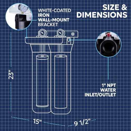 Aquaboon Whole House 2-Stage Water Filter System with 20x4.5 Anti-Scale, KDF Filters, Pressure Gauges & Release, Wrench, Iron Bracket - Image 5
