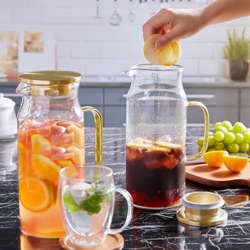Bivvclaz 2 Liter 68 oz Gold Glass Pitcher with Lid and Handle, Glass Carafe for Hot/Cold Water, Large Iced Tea Pitcher for Coffee, Juice and Homemade Beverage - Image 7