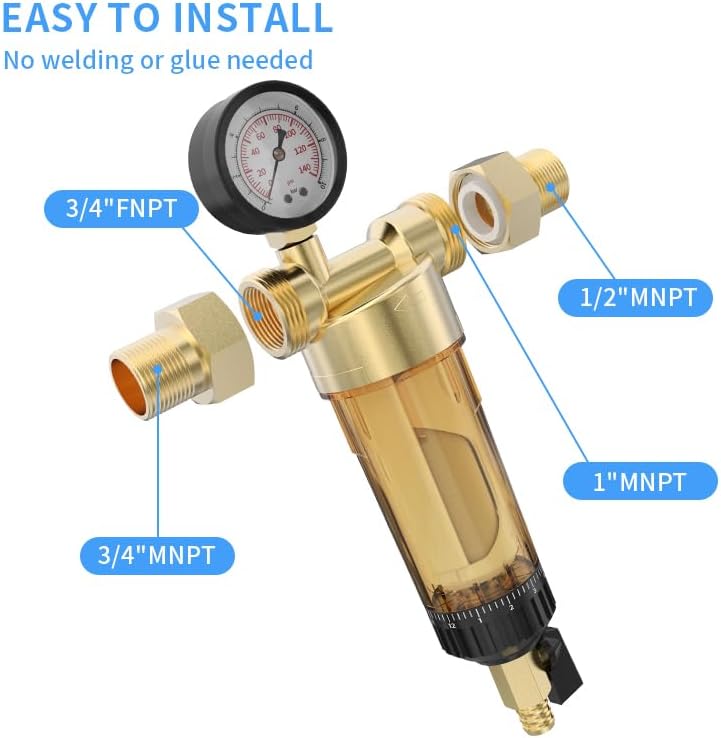 40 Micron Spin Down Sediment Water Filter, Sediment Filter with Automatic Cleaning Filter Screen, 1" MNPT + 1/2" FNPT+3/4" FNPT Reusable Well Water Whole House Filtration System. - Image 6