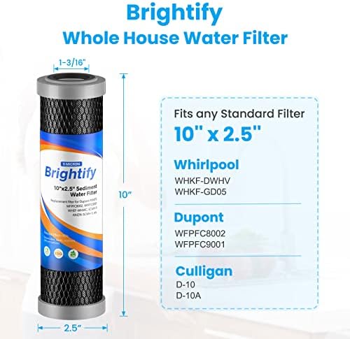 Brightify 10"x2.5" 5 Micron Carbon Water Filter, Whole House Carbon CTO Water Filter Cartridge Replacement Fits Culligan D-10A, P5-D, DuPont WFPFC8002, SCWH-5, GE FXWTC, Whirlpool WHCF-WHWC, 6 Pack - Image 6