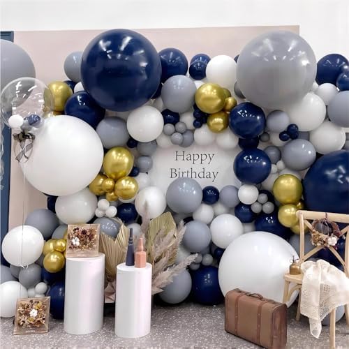 136pcs Navy Blue Gold White Balloons Arch Kit,18 12 10 5 Inch Balloons - Image 7