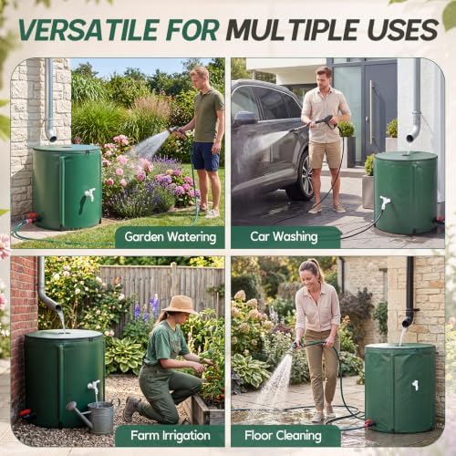 Waydress Collapsible Rain Barrel, Portable Rainwater Collection System with Spigots, Mesh Filter & Overflow Kit, Leak-Proof Foldable PVC Water Storage Tank for Garden, Car Washing(53 Gallon,Green) - Image 6