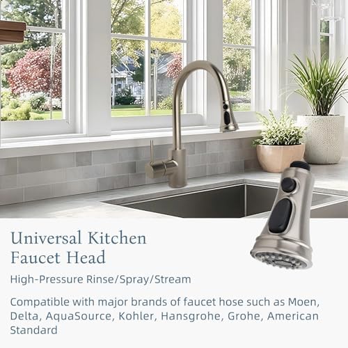 Universal Kitchen Faucet Head Replacement/3-Mode/15-Adapter, Brushed Nickel - Image 6