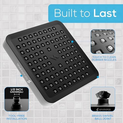 SparkPod Rain Shower Head, 6 Inch Square, Midnight Black Matte Finish - Image 6
