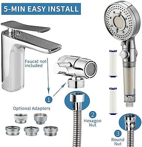 Klleyna Filter Dog Shower-Attachment for Bathtub-Faucet - ON/OFF Shower Head Attaches to Tub Spout, Pet Wash Hose Sink Sprayer (5 Adapters), Bathroom Kitchen Tap Extension for Hair Washing & Baby Bath - Image 6
