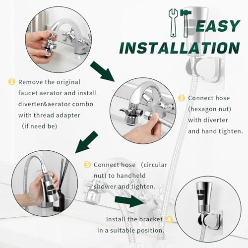 CECEFIN Kitchen Faucet Hose Attachment, 4-Mode ON/Off Spray Head w/Filter - Image 6