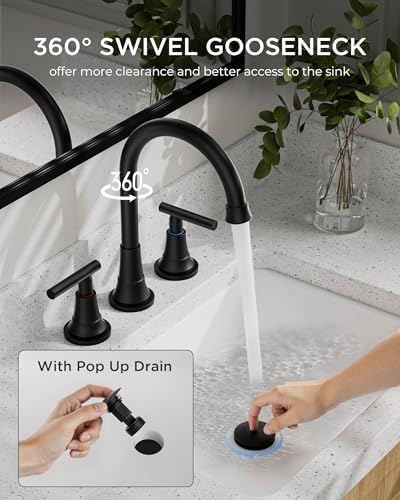 FORIOUS Black Bathroom Faucet 3 Hole, 8" Widespread Bathroom Vanity Faucet - Image 6